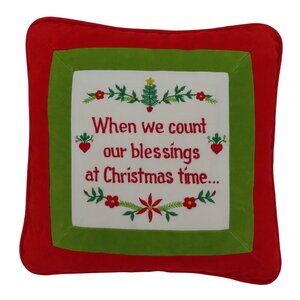 VTG Silvestri Merry Christmas Embroidered Green Red Square Holiday Throw Pillow